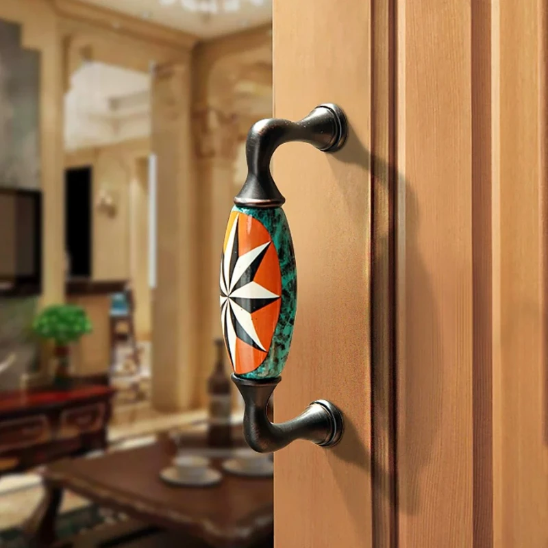 Blue Ceramic Cabinet Door Handles American Antique Style Furniture Drawer Pulls Kitchen Shoe Cabinet Knobs for Home Improvement