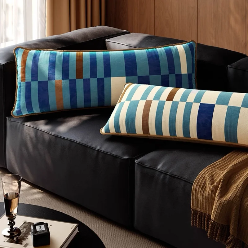 Blue Pillows Long 35x100CM Cushions Luxury Modern Geometric Velvet Decorative Pillow For Sofa Bedding Bright Home Decorations