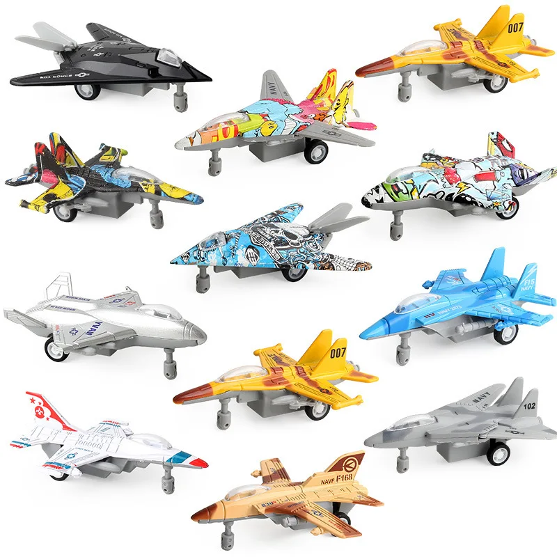 Children Educational Toys Simulation Mini Alloy Inertia Vehicle Military Aircraft Graffiti Airplane Toy Model Pull Back Car Toys