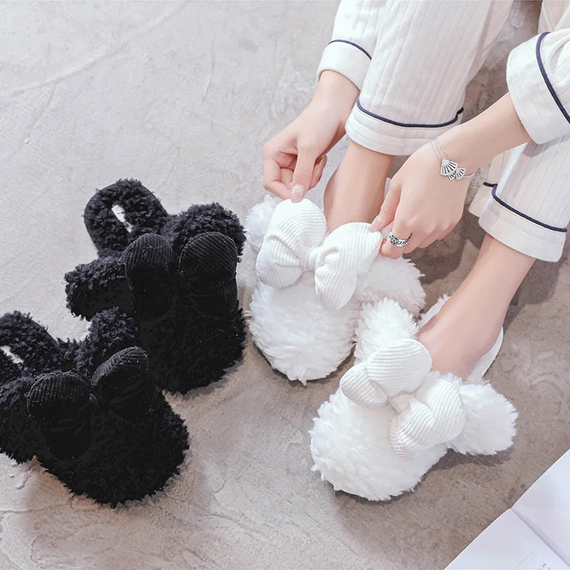 Cute Wool Roll Cartoon Mouse Ear Home Warm Cotton Slippers in Winter