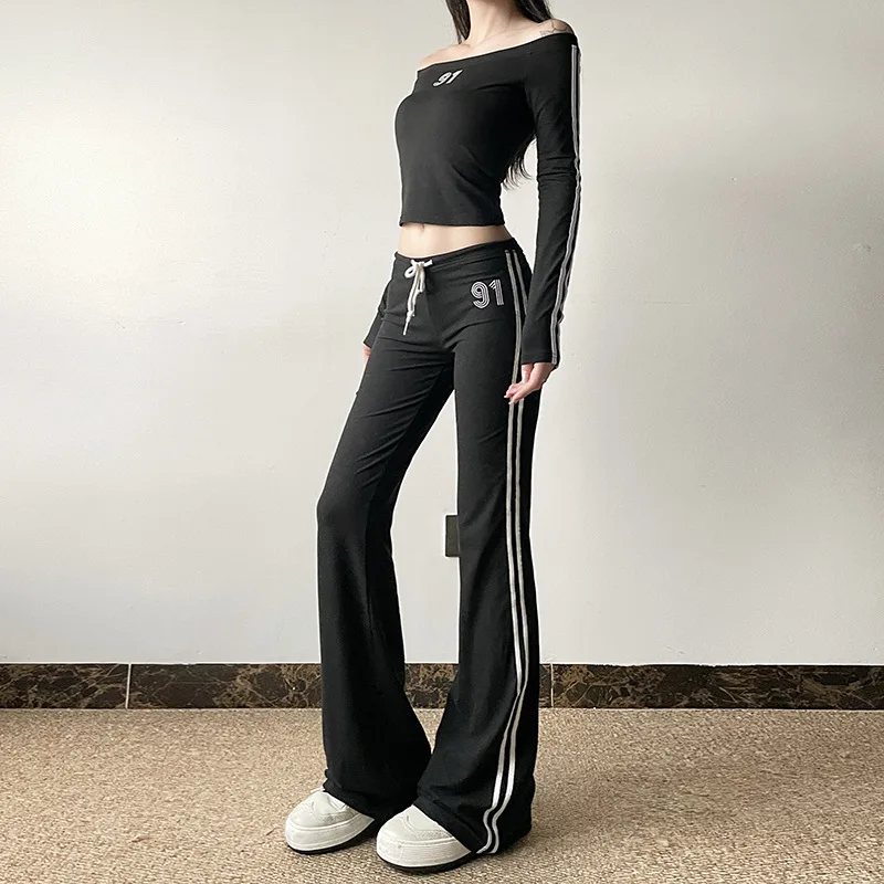 Color Blocking Drawstring Striped Knitted Pants Slim Fit Fashionable Versatile Sports Pants 2024 Spring Autumn Casual Pant