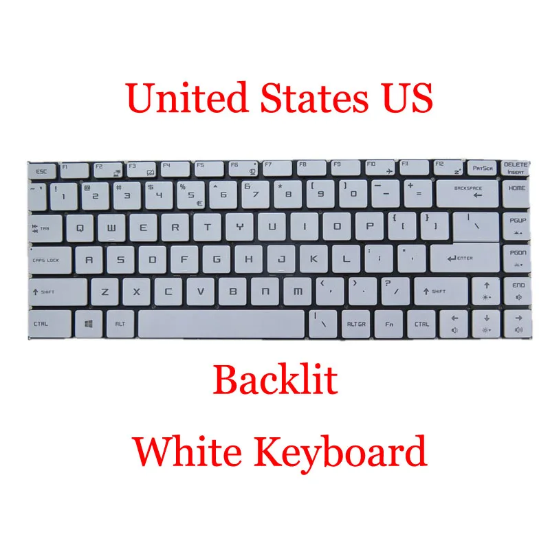 

White Laptop Backlit GS65 Keyboard For MSI NSK-FDFBN 9Z.NEVBN.F1D S1N3EUS301D GS65 GF63 PS42 WS65 WP65 P65 English NO Frame New