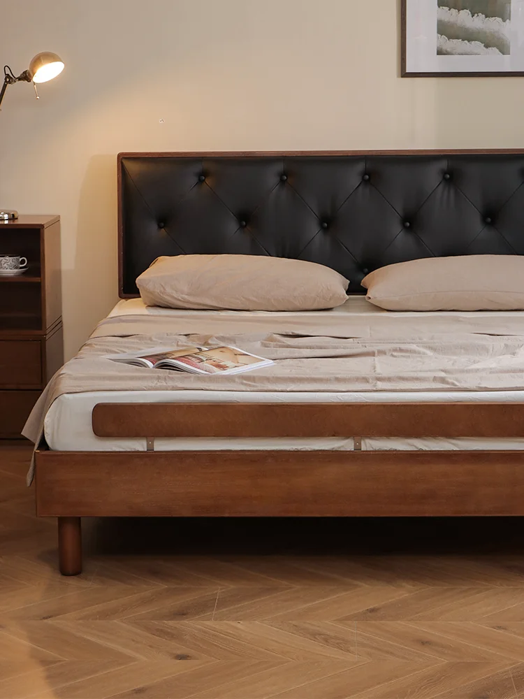 

Retro solid wood soft bag leather art suspension bed master bedroom double bed modern light luxury