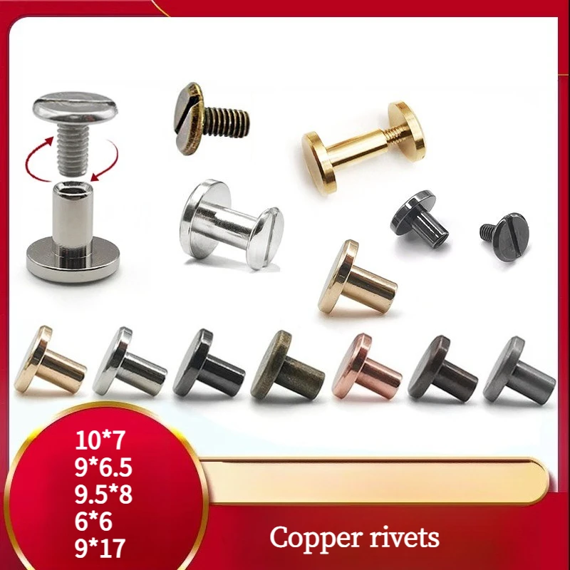 Flat Belt Screws Luggage Leather Craft Nail Rivets Brass Gold Silver Solid Female Rivet Slotted Stud Head