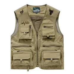 New Summer Men Outdoor Mesh Waistcoats Climbing Sleeveless Jackets Men Multi-pockets Fishing Photography Breathable Vests 6XL