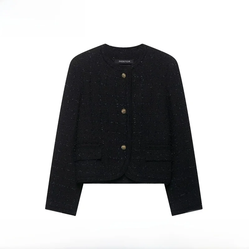 Early Autumn New Arrival Women's Fashion Simple Versatile Button Coat ZR Style Polyester Fiber Long Sleeve Short Length