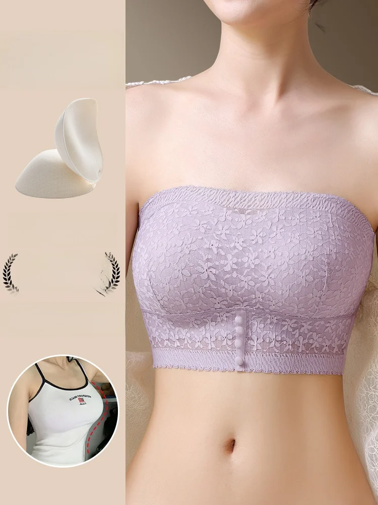 ワイヤレスシームレスレースブラジャー女性の夏用バックレス粘着ブラジャー肩ストラップなし授乳ブラジャー快適な通気性のあるナイロン