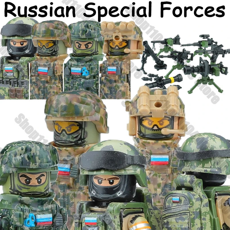 City Military Russia Signal Flag Special Forces Building Blocks Soldier Figures Warrior Infantry Shield Gun Weapon Bricks Toys