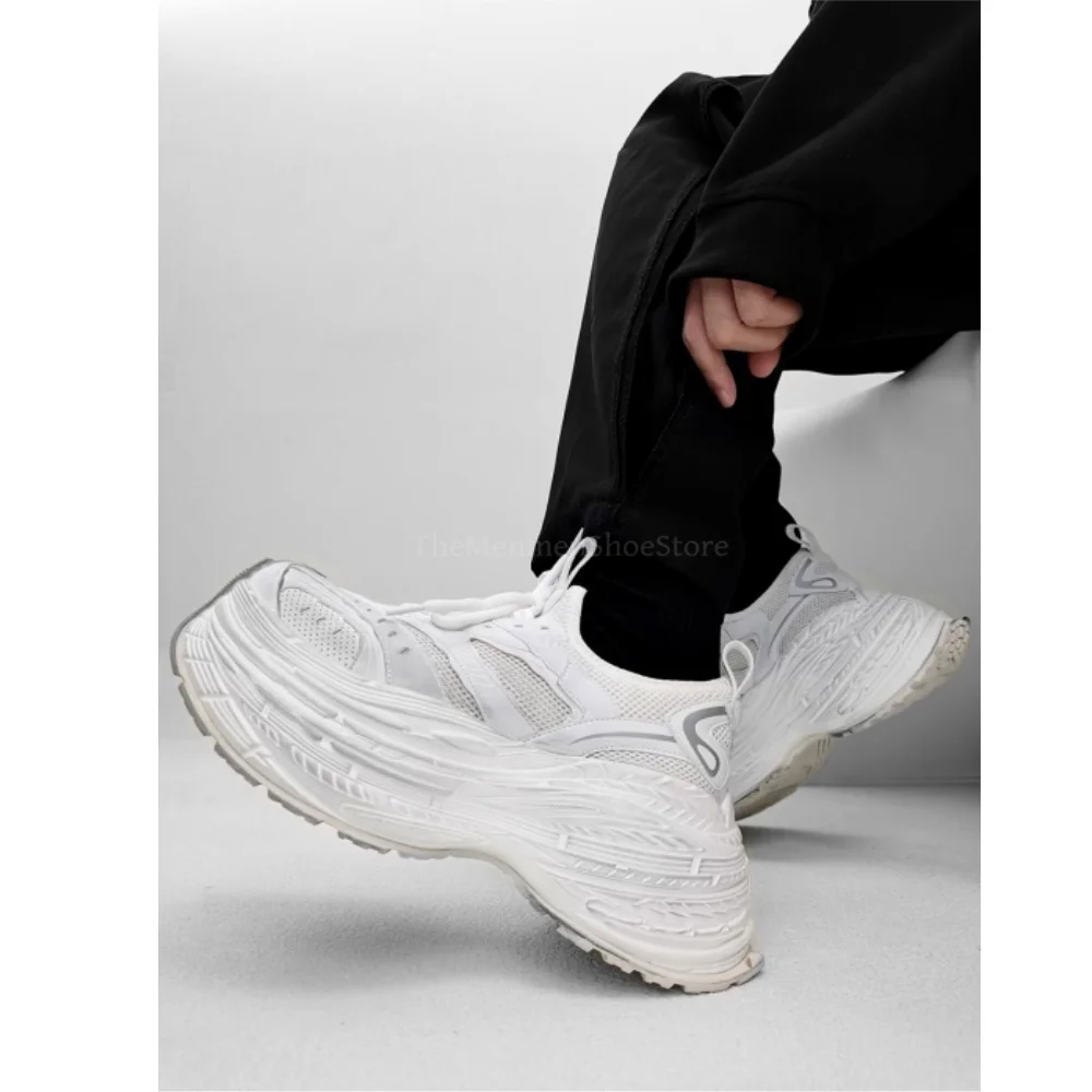 8cm Thick Soled Dad Shoes 16Xl Men's Sneakers White Green Color Niche High End Thick Bottom Casual Sports Shoes Tank Tire Shoes