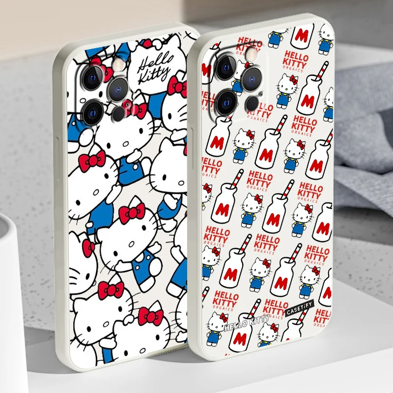 Hello Kitty Disney Red Art Liquid Rope For Apple iPhone 15 14 13 12 11 XS XR X 8 7 SE Pro Max Plus Mini Funda Phone Case