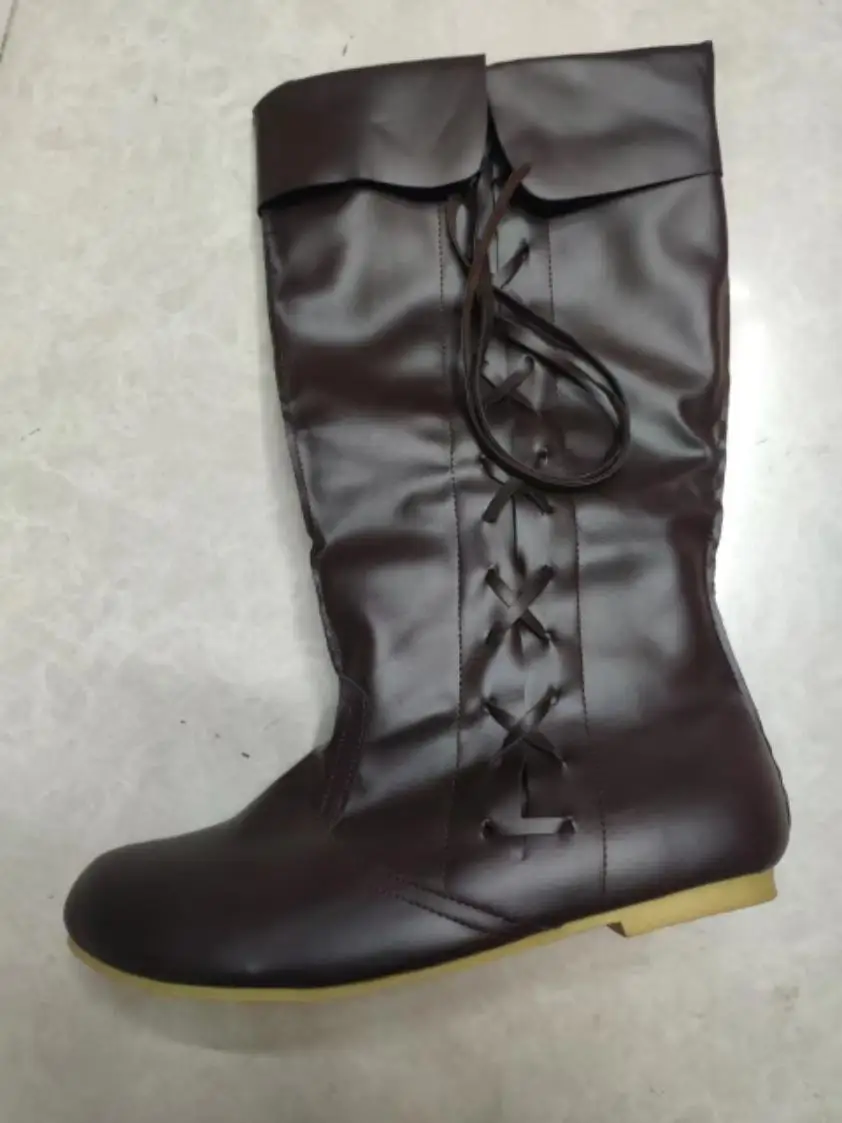 Mittelalterliche Renaissance-Lederstiefel für Männer und Frauen, Halbhohe Haddock-Schuhe, Piratenkostüm, Retro-Stiefel mit klobigem Absatz, lange Schneestiefel – Detail 4