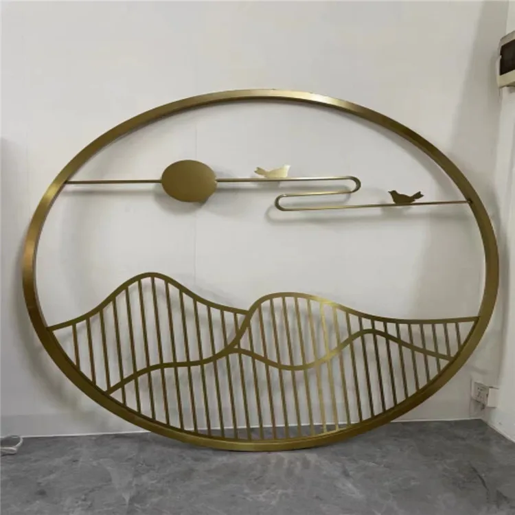 

Circular screen, landscape porch decoration, carved and hollowed out titanium metal background wall decoration