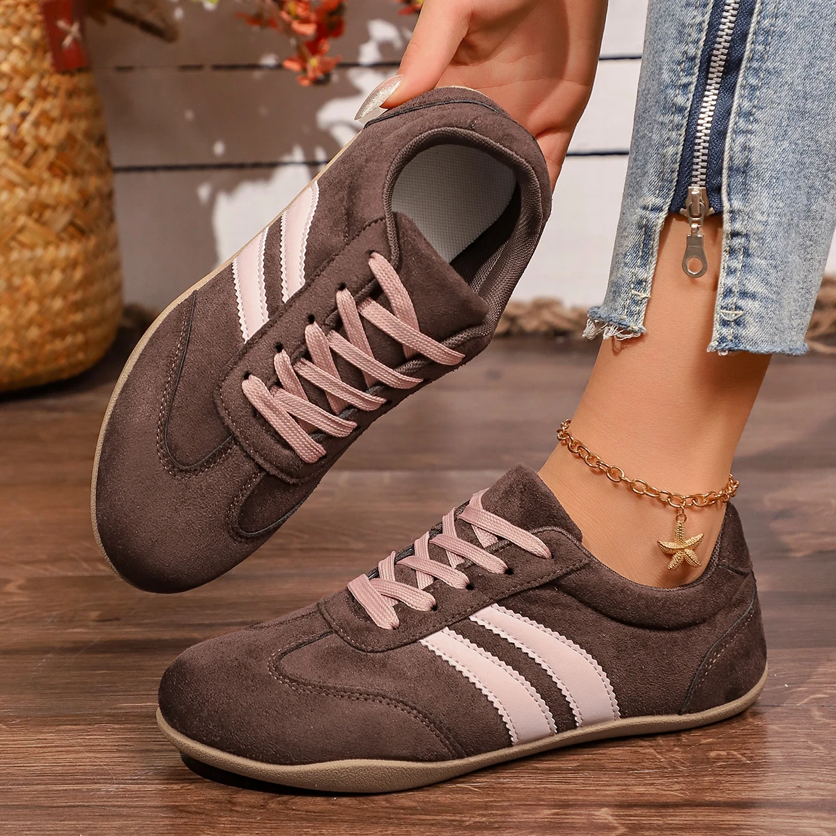 Women Natural Suede Leather Lace-up 2026 New Sneakers Round Toe Soft Comfort Casual Female Outdoor Drive/walk Shoes for Woman