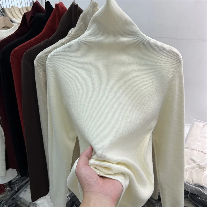 New Solid Color Slim Turtleneck Sweater Autumn Winter 2025 Women's Pullover Warm Soft Knitted Casual Knitted Base Layer Tops 45
