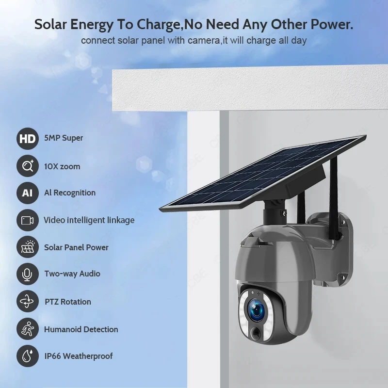 5MP 10x 5-50mm زوومينج بصري لاسلكي مزدوج الضوء PIR كاميرا أمان تعمل بالطاقة الشمسية #4