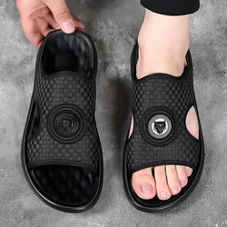 Summer New Shoes for Men Slippers Fashion Casual Slides Comfortable Street Cool Beach Shoes Black Knit Sandals