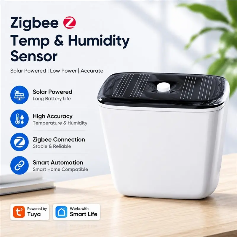 B23B Tuya Zigbee Humidity And Temperature Sensor Solar Hygrometer Thermometer Remote Monitoring Alerts Home