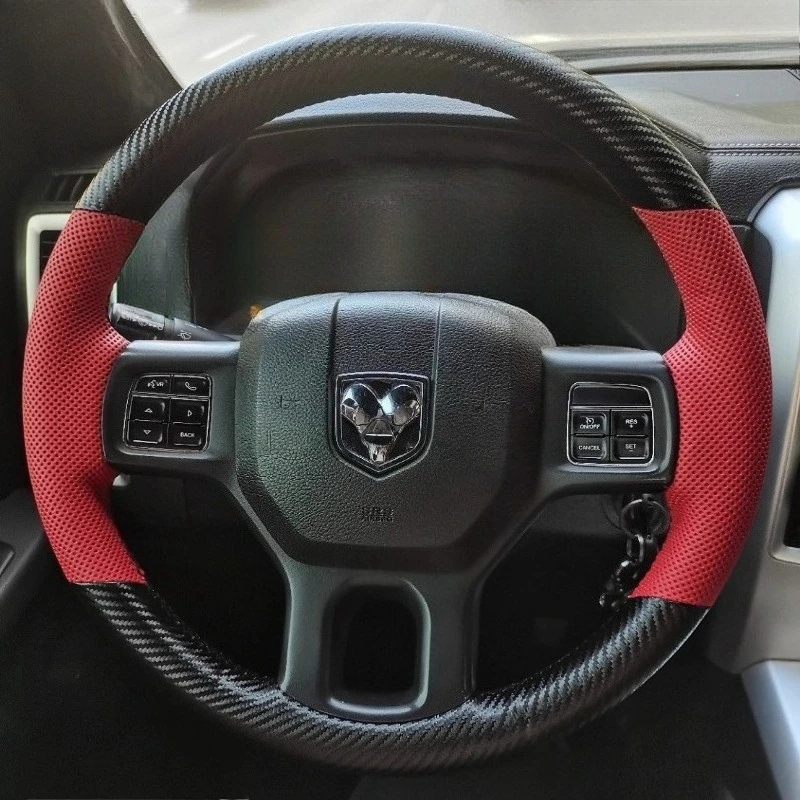 Hand-stitched red genuine leather car steering wheel cover For Dodge RAM 1500 Classic 2012-2022 2500 3500 5500 2012-2018