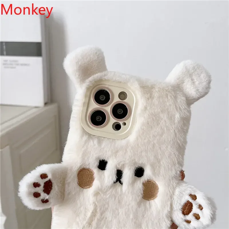 Cute Bear Soft Fluffy Plush Phone Case For iPhone 17 16 Pro Max 15 14 13 12 11 XS XR 7 8 Plus Autumn And Winter Shockproof Cover view 6