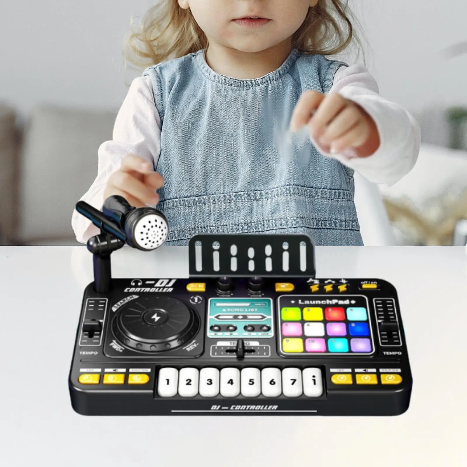 

Kids DJ Mixer Toy Interactive DJ Table Instrument with Lights and Effect DJ Party Mixer for Indoor Preschool Outdoor Party Gift