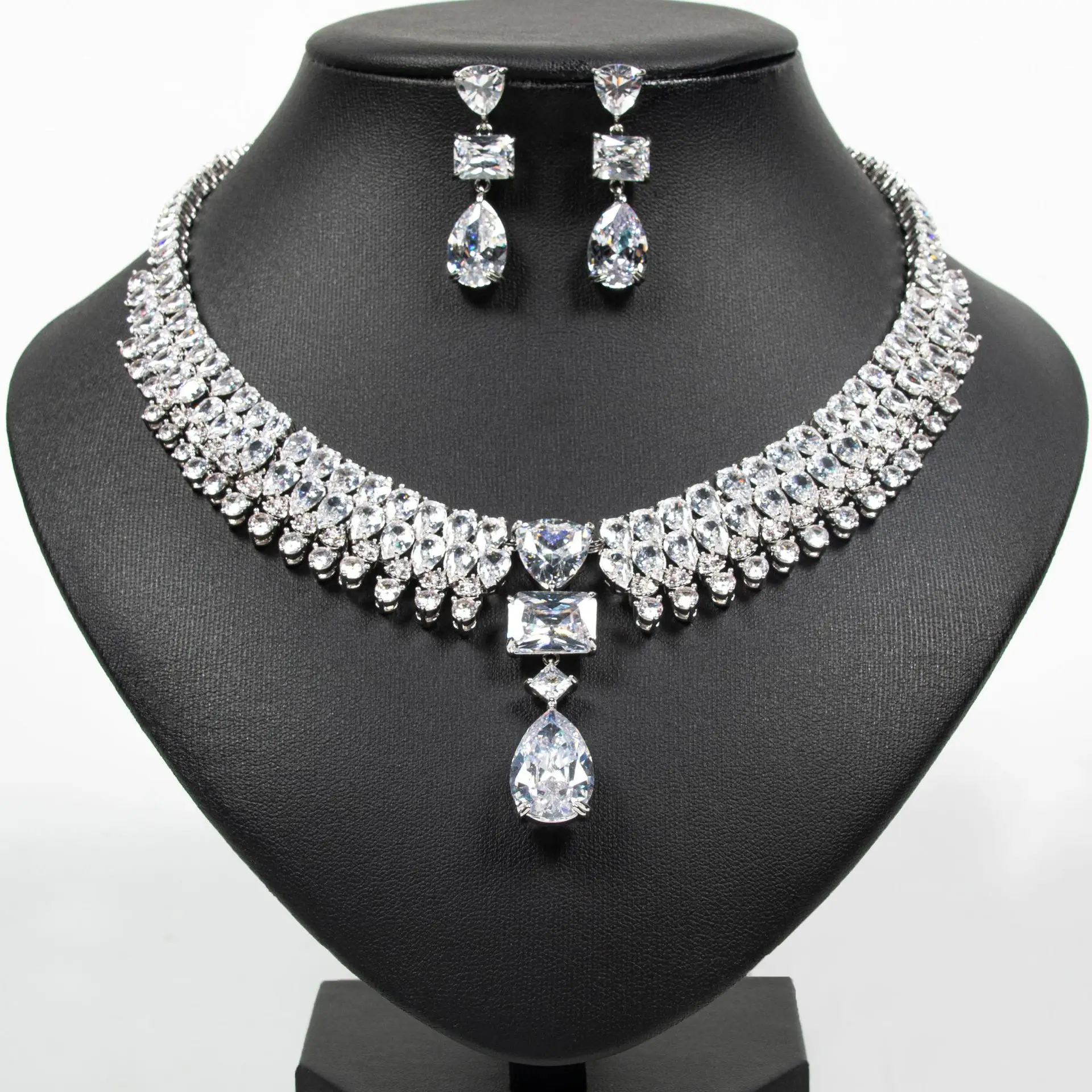 Luxury Multi-colour Jewellery Teardrop Zirconia Women's Summer Necklace Earrings Accessory Set Party Prom Dinner Festivals M-355