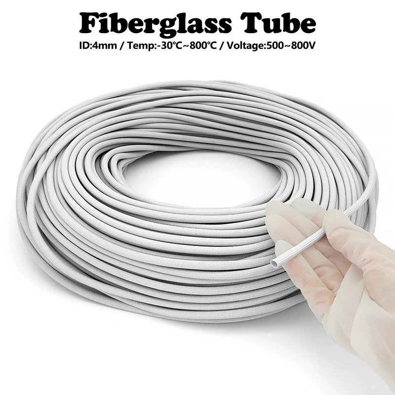 800 Deg.C High Temperature Gray Fiberglass Sleeving ID 4mm Chemical Glass Fiber Tube Insulation Braided Sleeve 5 Meter