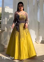 Vestido de fiesta de boda con apliques de cuentas personalizado, vestidos largos para ocasiones a medida con cuello redondo