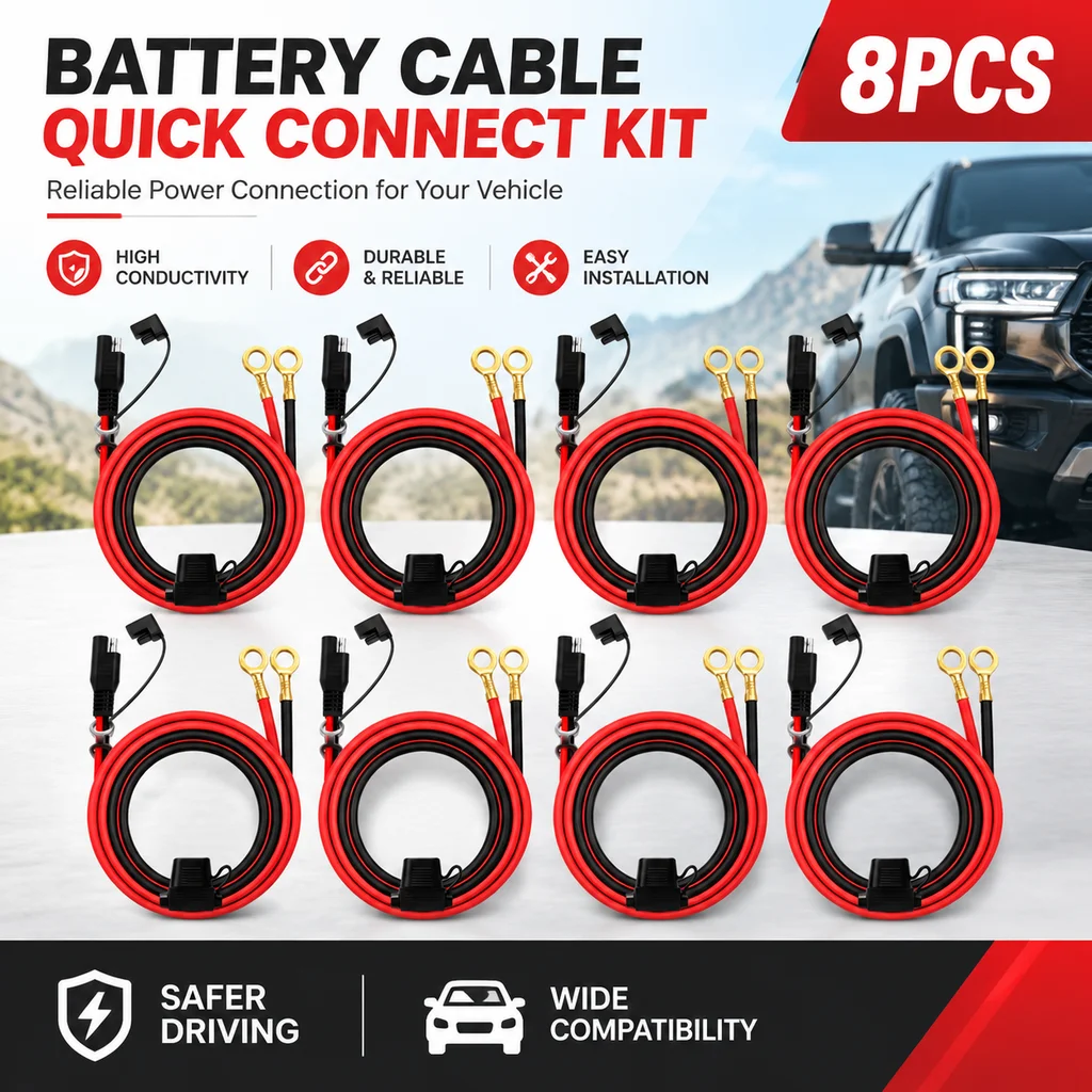 1/2/4/8PCS 18AWG SAE to O Ring Terminal Harness 60CM with 10A Fuse SAE Extension Cable Adapter Car Motorcycle Accessaries
