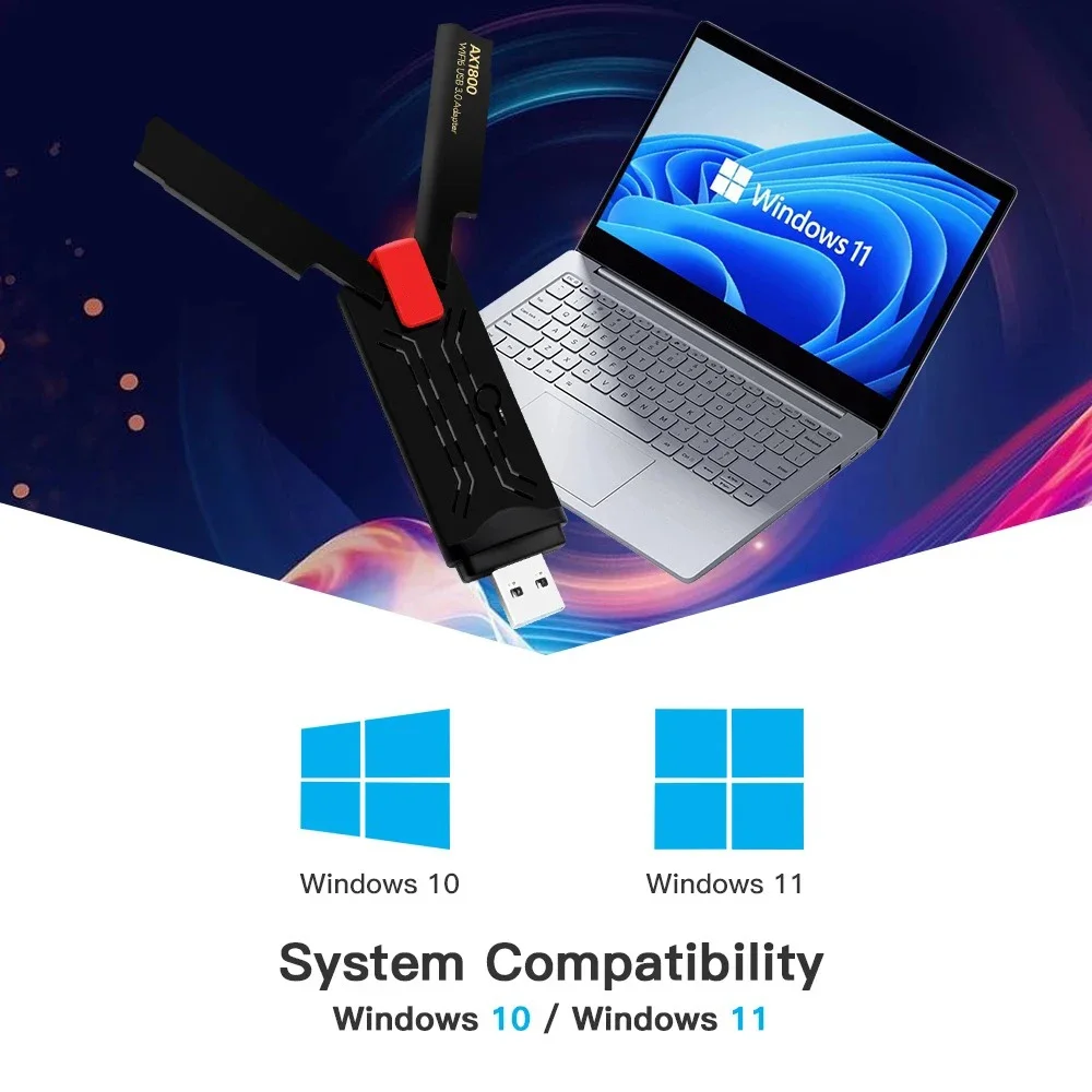Адаптер Wi-Fi 1800 Мбит/с USB 802.11AX 2,4G/5 ГГц USB 3.0 Беспроводная антенна Wi-Fi Поддержка сетевой карты для Windows Wi-Fi для ноутбука