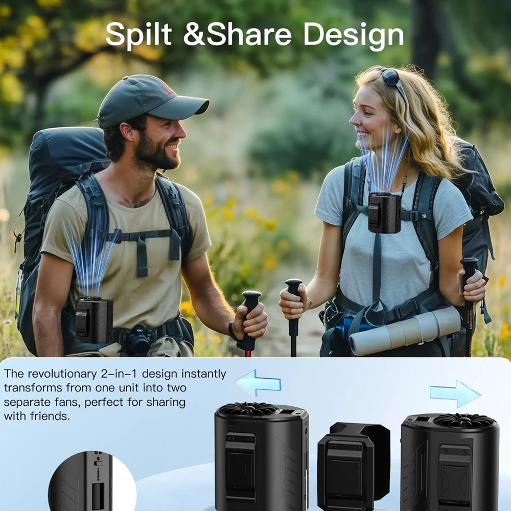 

Rechargeable 10000Mah Waist Neck Fan 24H Runtime 5 Speeds Dual Motors Belt Clip Cooling For Outdoor Office Travel