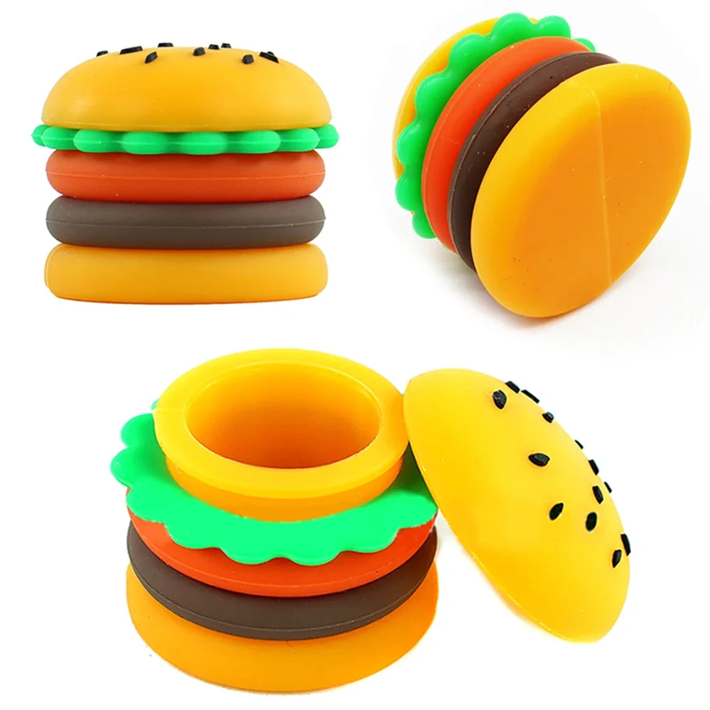 

10Pcs Hamburger Shape Oil Wax Silicone Jars 5ml Jar Nonstick Container Bottle Cream Storage Box Makeup Case Cosmetic Smoking