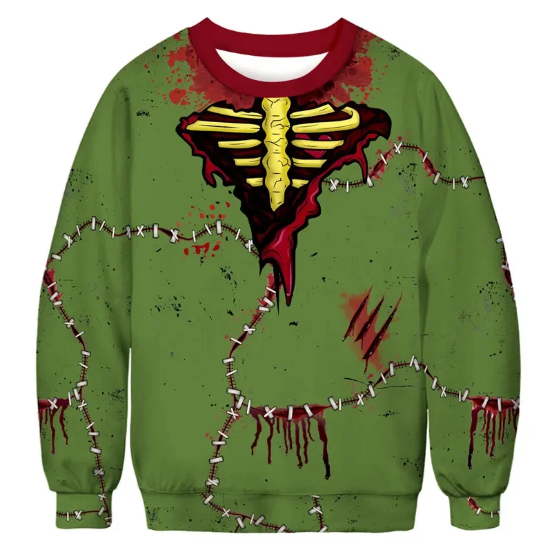 

Men's Fake Bloody Graphic Sweatshirt 3D Printed Creative Design Halloween Theme O-Neck Pullover Loose Long Sleeve Casual Hoodies