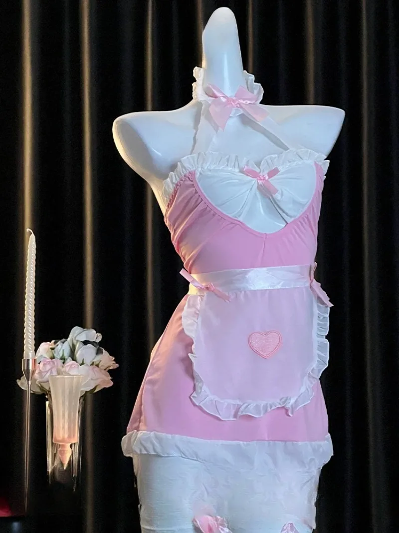 اليابانية الحلو خادمة تأثيري الزي ، فستان فتاة لينة نمط الدانتيل الرسن ، رغبة نقية غامضة موحدة ، مثير دور رائعتين زي