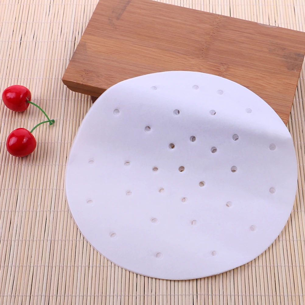 

200Pcs 9in Circular Perforating Steamer Paper Liners for Breads Buns Dumplings Dim Sum Non-Stick Heat Resistant