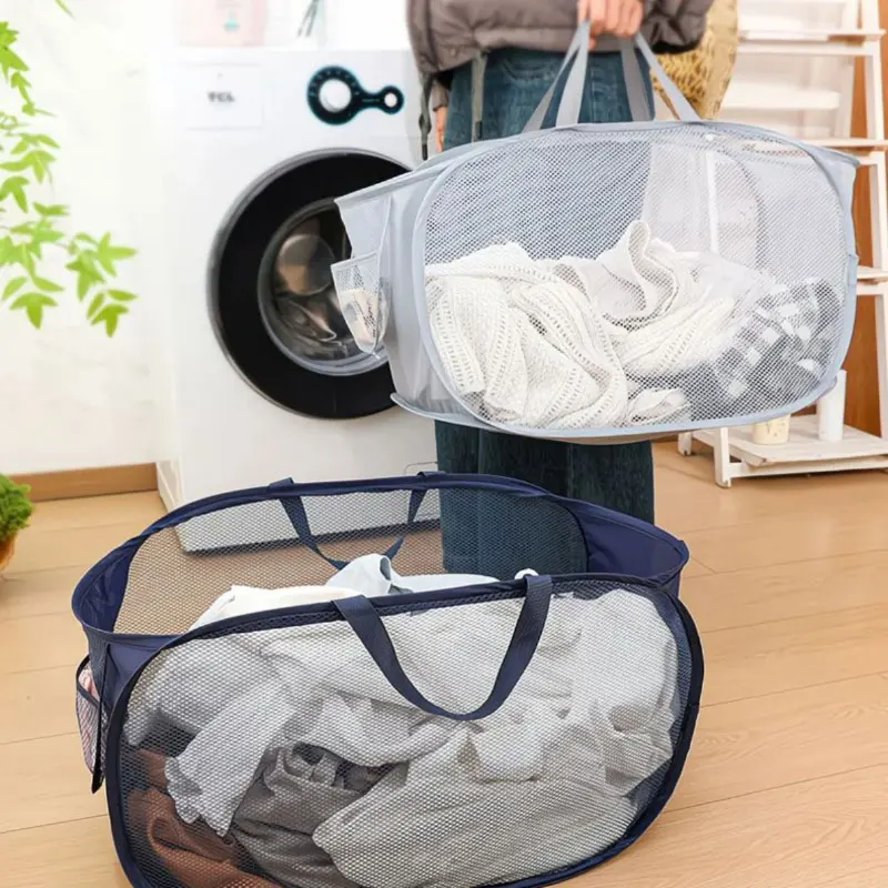 1PC Foldable Laundry Bag Extra Large Mesh Dirty Clothes Hamper with Handles for Bedroom Bathroom Storage Organizer Collapsible