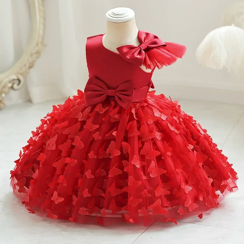 Flower Girl Dress for Wedding 1 to 5 Years Birthday Party Princess Dress One-shoulder Cute Prom Tutu Gown Mesh Baby Dresses