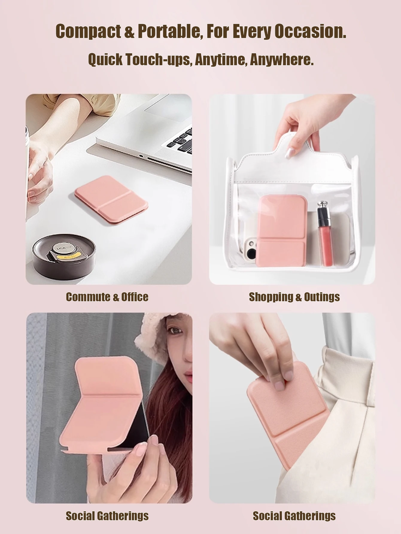 Mini Przenośne Składane Lustro do Makijażu Ręczne Kompaktowe Lustro Kieszonkowe dla Kobiet Dziewcząt Podróżne Kosmetyczne Lustro do Makijażu do Torebki Akademika