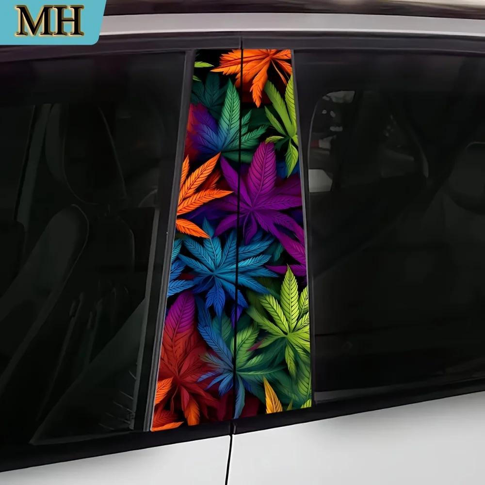 

2-Pack High-quality Car Stickers, Colorful Leaves, Door Post Stickers, Self-adhesive Waterproof B-pillar Protective Film