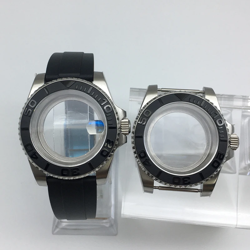 

40mm Silvery case Rubber Bracelet Sliding lock buckle sapphire for Seiko nh35 nh36/38 Miyota 8215 movement 28.5mm Dial yacht Mo