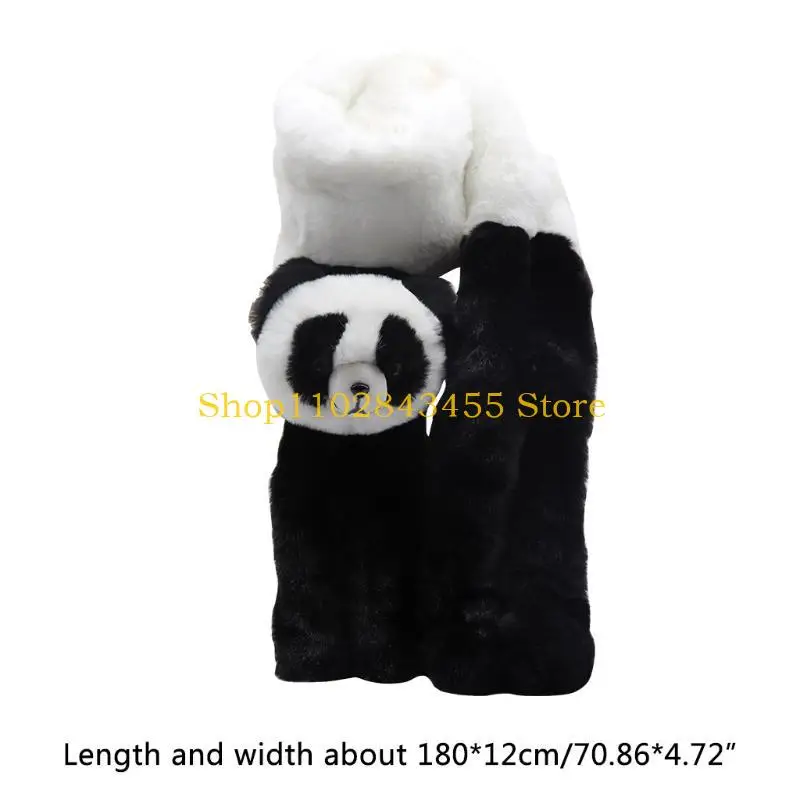 49MC وشاح شتوي لطيف من القطيفة مع ديكور الباندا للفتيات والنساء شال سميك دافئ ومقاوم للرياح