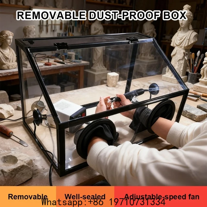 

Adjustable Speed Fan Polishing Dust-Proof Box Well-Sealed Acrylic Grinding Enclosure with Glove Holes for Jewelry Hobby Craft