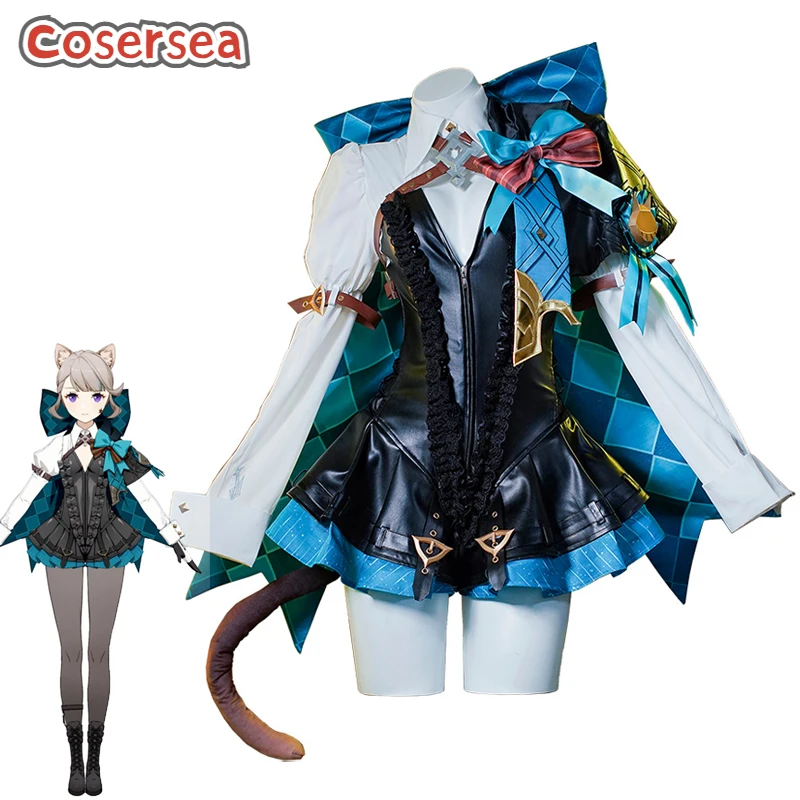 

Cosersea Lynette Cosplay Costume Game Genshin Impact Twins Lynette Magician Uniform Women Dress Role Play Party Outfit Fullset