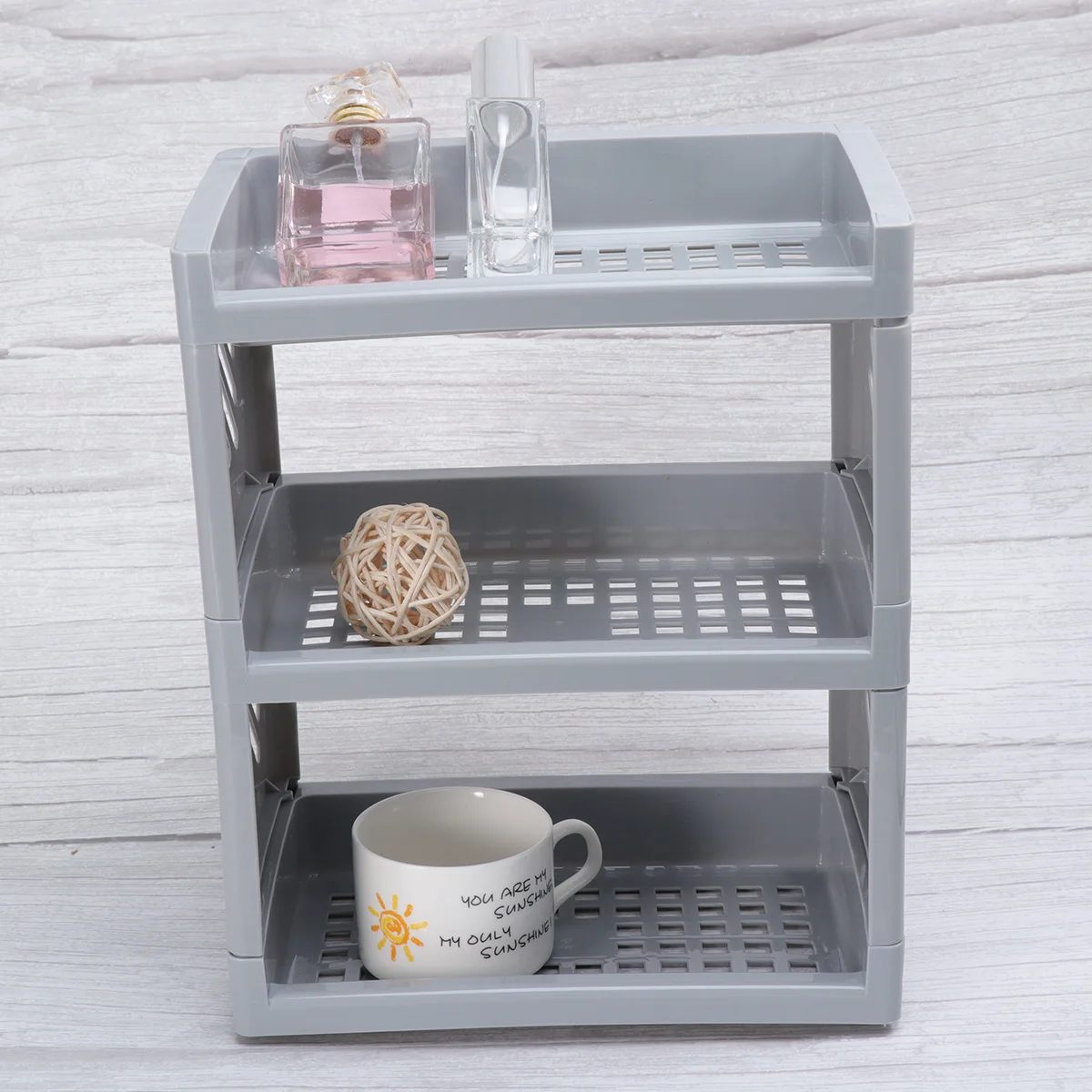 グレーの多層オーガナイザー、PP素材のデスクトップ収納ケース、メイクブラシ、アイライナー、マスカラ、ネイルポリッシュの整理に、デスクを整頓します