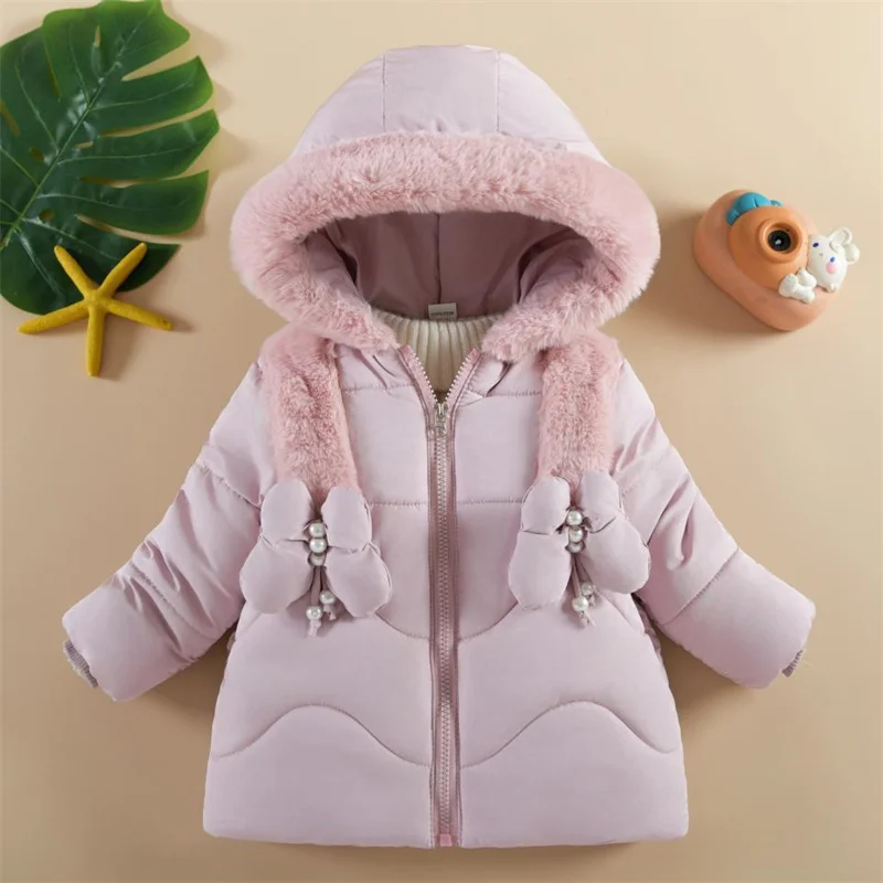 Girls Padded Down Coats Children Thickened Jackets 2024 New Hooded Cotton Clothes Kids Casual Trend Parkas Winter Baby Snowsuit