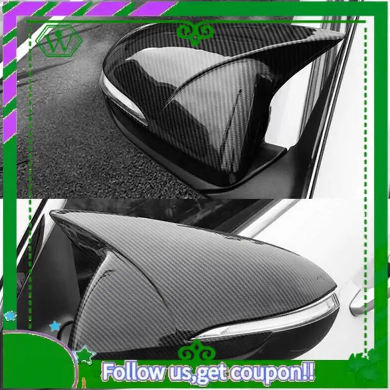 

AC34-1Pair Carbon Fiber Horn Side Door Rearview Mirror Cover Trim Shells Cap Replacement Parts For Hyundai Elantra 2016-2019