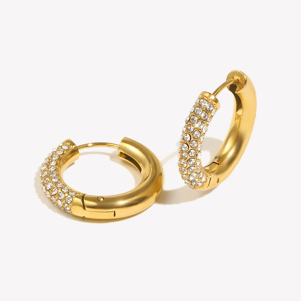 E.B.belle Circular Semi Inlaid Zircon Earrings Silver Color 316L Stainless Steel Women\'s Earrings 18K Gold Plated Jewelry