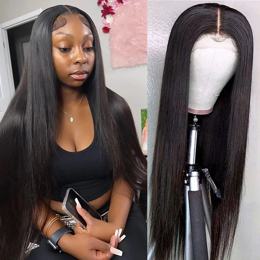 Straight 13x4 HD Transparent Lace Front Wig 28 30 32 Inch 13x6 Lace Frontal Wigs Human Hair 250 Density Brazilian Natural Black