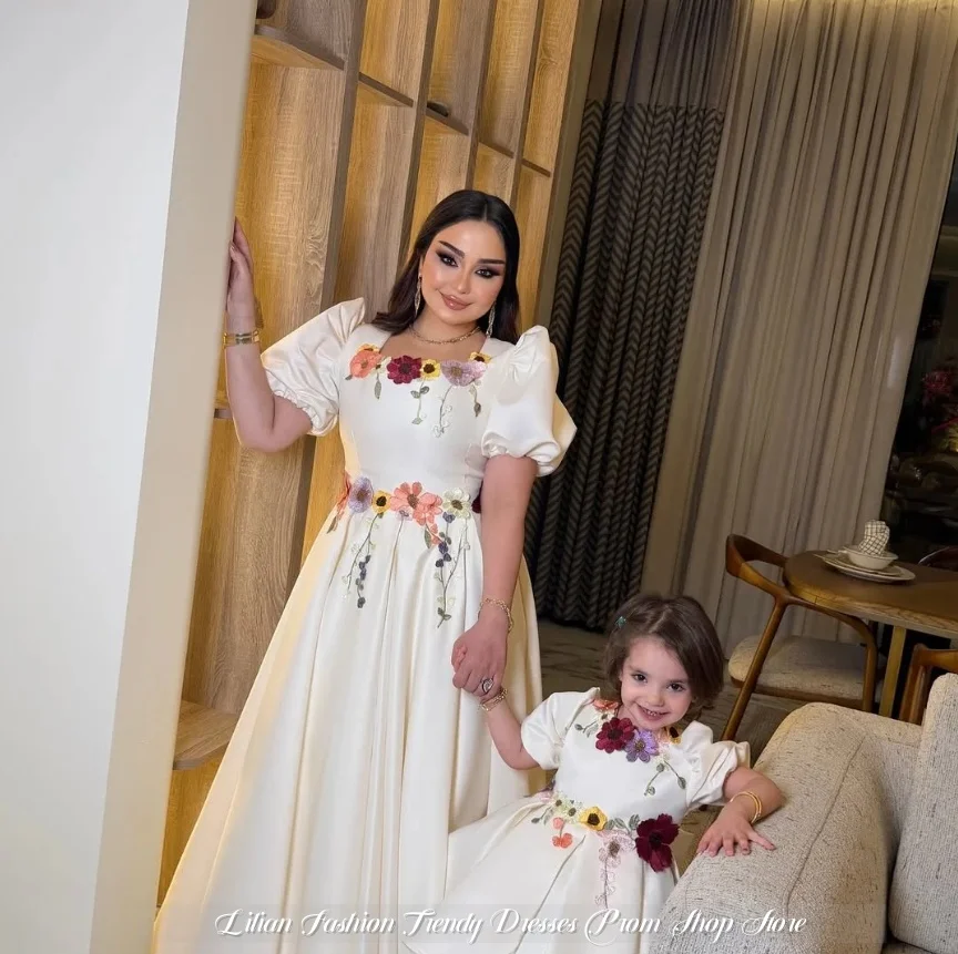 مخصص الأزهار المطرزة الكرة أثواب فساتين السهرة الرسمية مطابقة فساتين الأسرة فساتين حفلات الزفاف فساتين حفلات أعياد الميلاد #1