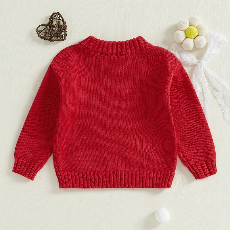 Girls Ribbed Knitted Sweater with Bow Pattern Long Sleeve Round Neck Pullover for Little Ones