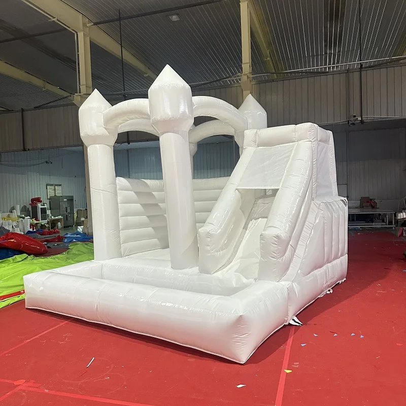Inflatable Bouncy Castle 4m x 4m, White PVC, Easy Setup for Weddings, Outdoor Events, Commercial Grade